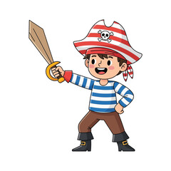 Pirate Boy Cartoon, Costume, Sword, Happy Child Illustration