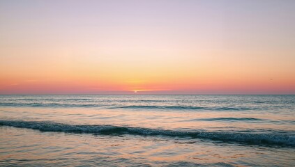 Obraz premium Serene Horizon. A Symphony of Pastel Skies and Gentle Waves at Twilight, A Scenary.
