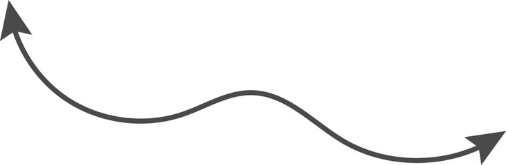 Dual sided Hand drawn curve line arrow. Double side curved outline arrows set. two side Wavy line arrow collection. zigzag arrows