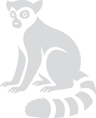 Grey silhouette of a sitting ring tailed lemur on white background, Elegant sitting lemur design for vector artwork