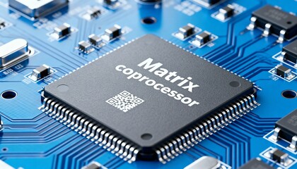 Close up view of a printed circuit board with a central chip.