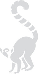 Grey silhouette of a ring tailed lemur on white background, Simple lemur vector design for wildlife prints