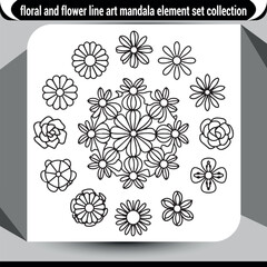 Intricate floral and flower line art mandala elements set collection decorative design vector