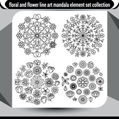Intricate floral flower line art mandala elements collection decorative patterns vector