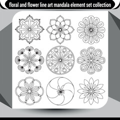 Intricate floral mandala elements collection delicate flower line art patterns for design vector