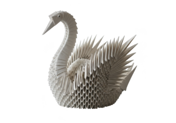 Intricate 3d origami swan sculpture detailed artistic craftsmanship delicate paper art isolated on transparent background