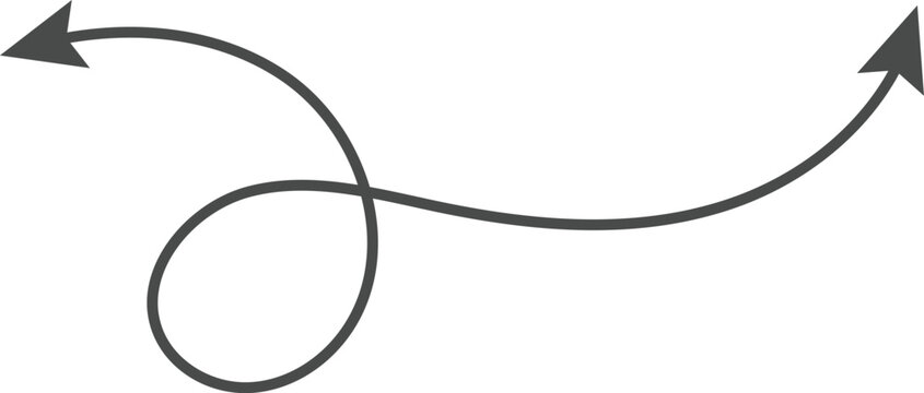 Dual sided Hand drawn curve line arrow. Double side curved outline arrows set. two side Wavy line arrow collection. zigzag arrows