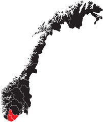 Fototapeta premium Vector Map of Agder County on Map of Norway
