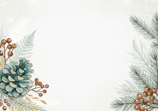 Beautiful watercolor holiday background with pinecone and berries, perfect for festive greetings and winter designs