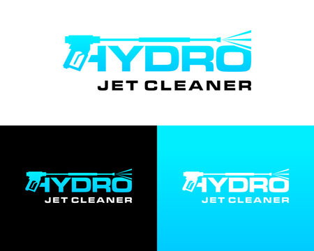 Wordmark design about jet cleaner washing in blue color.