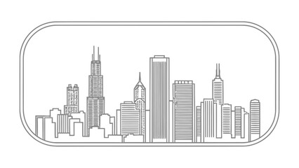 Naklejka premium Urban Silhouette: A minimalist, line-art portrayal of the city skyline, offering a clean and modern aesthetic. The buildings rise boldly against the clear sky.