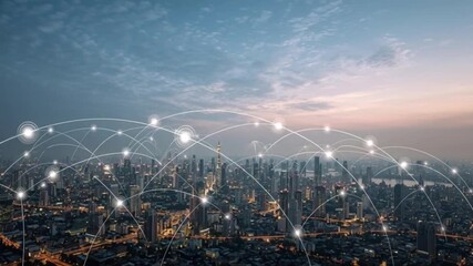 Telecommunication network above city, wireless mobile internet technology for smart grid - Powered by Adobe