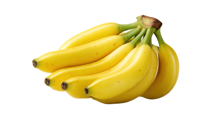 Yellow banana with smooth, curved form and greenish tinge at the stem