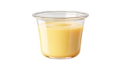 Swirl of cheddar cheese sauce in bowl on transparent background