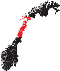 Fototapeta premium Vector Map of Nordland County on the Map of Norway