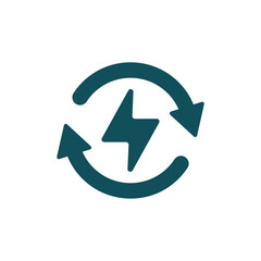Teal lightning bolt symbol with circular arrows indicating renewable energy or power cycle isolated on transparent background