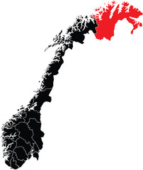 Obraz premium Vector Map of Finnmark County on the Map of Norway