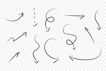 hand drawn arrows collection isolated on transparent background 