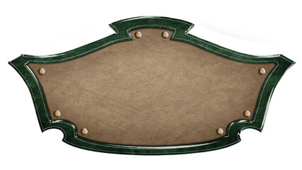 Vintage leather signboard in dark stone frame isolated on white background