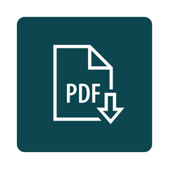 White pdf download icon with a down arrow isolated on transparent background