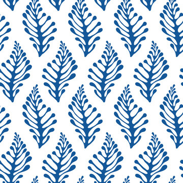 block print pattern with blue floral element