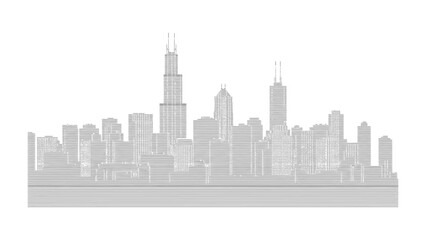 Naklejka premium Urban Silhouette: The skyline of a vibrant metropolis stretches across the horizon, showcasing iconic architectural wonders with clean lines, conveying sophistication.