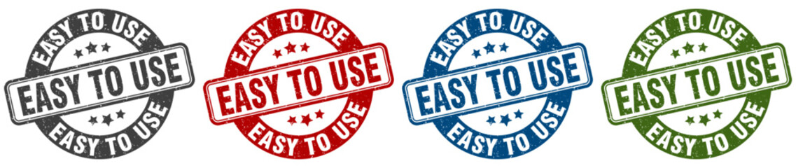 easy to use stamp. easy to use round stamp set isolated on white background