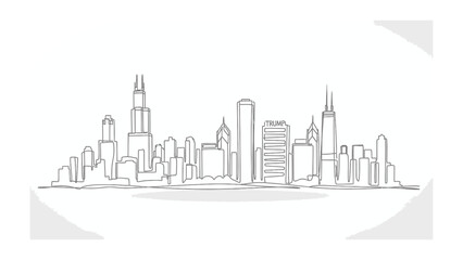 Obraz premium Urban Silhouette: A minimalistic outline of a sprawling cityscape, showcasing architectural diversity and a sense of urban development.