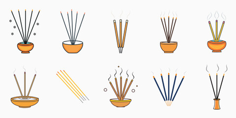 Collection of aroma diffusers with sticks in decorative orange pots fresh fragrance sticks