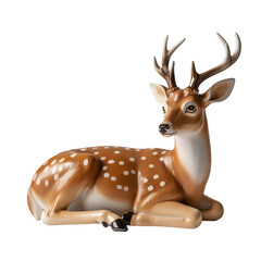 Detailed ceramic deer figurine with antlers resting isolated on a transparent background animal