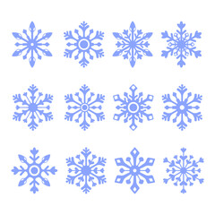 Minimal snowflake vector set. Simple geometric winter symbols for holiday design, packaging, and backgrounds. A collection of elegant vector snowflakes in minimal flat style, white background