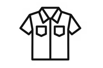 Shirt icon representing clothing, fashion, and casual wear, short sleeve with pockets, simple line art on transparent background