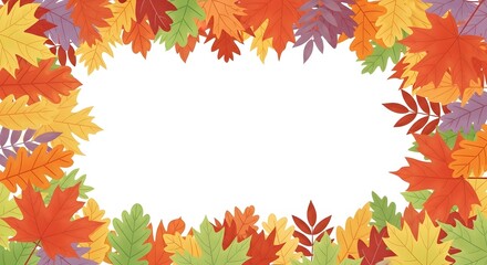 Fototapeta premium Background design of various types of leaves in various colors surrounding the frame with a white center background