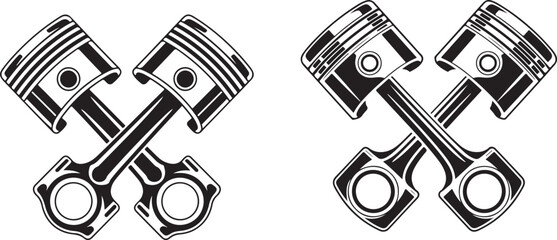 Crossed Pistons Illustration Black and White Engine Pistons Automotive Mechanical Parts