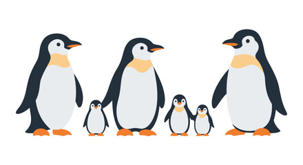 Naklejka premium Cartoon Penguin Family Isolated on White Background for Design Element