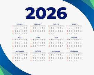 Modern 2026 Year Calendar Design Template on White Background