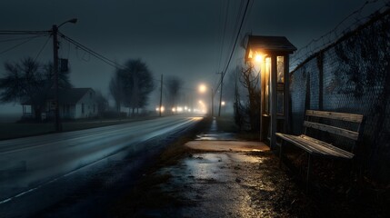 Twilight zombie at country bus stop