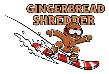 Gingerbread Man Snowboarding on Candy Cane Board Winter Holiday Vector