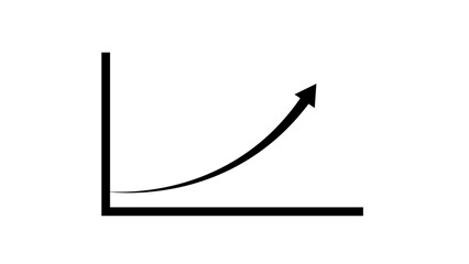 Simple black and white graph showing an upward trending curve with an arrow indicating growth and progress