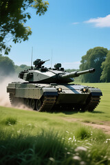 Fototapeta premium The tank is moving fast across the field.created with the help of artificial intelligence.