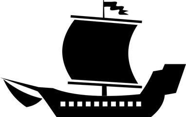 Ferry or Passenger Boat Silhouette Vector