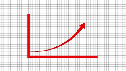 Red upward trending exponential growth curve on a grid background illustrating success and progress