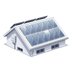 Isometric house with solar panels on the roof
