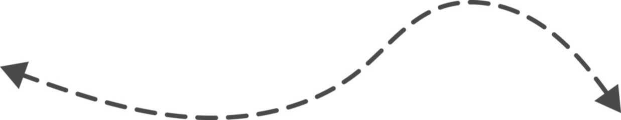 Dual Sided Hand Drawn Curved Dashed Arrow. Scribble Zigzag and Dotted curvy arrow. Wavy Dot Line double side Arrows