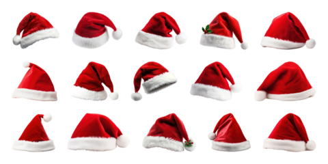 PNG Festive Santa hats collection, element set on transparent background