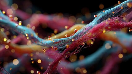Abstract Microscopic Fibers with Glowing Bokeh and Vibrant Colors