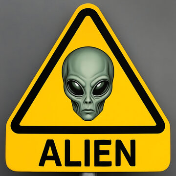Caution sign of alien in road sign, alien sign, crossing sign