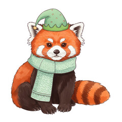 Adorable Festive Red Panda Wearing A Winter Hat And Scarf Set