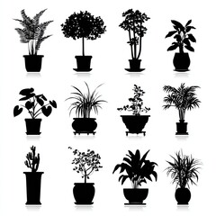 Home Garden Collection: A curated ensemble of meticulously crafted plant silhouettes, poised in elegant pots, adding touches of nature's refined beauty to interior design schemes.