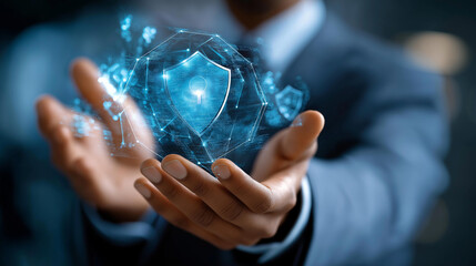 Faceless man presents digital diagram of software development lifecycle with security shields on multiple screens SDLC visualization cybersecurity integration development